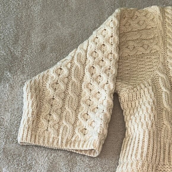 Kilronan Knitwear 100% Irish Merino Wool Button Sweater 3/4 Sleeves Cream Size M - Picture 6 of 16